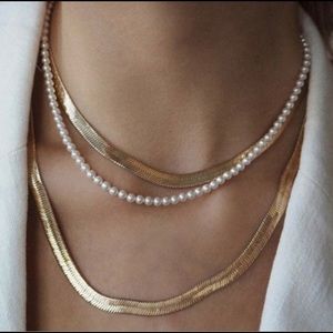 Gold and Metallic Waves and Pearl Necklace Set